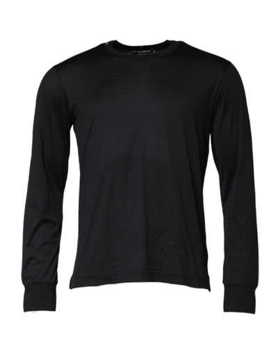 Dolce & Gabbana Dark Blue Silk Crew Neck Men Pullover Sweater