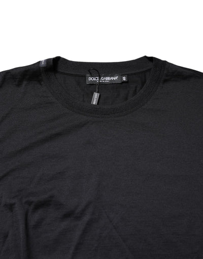 Dolce & Gabbana Dark Blue Silk Crew Neck Men Pullover Sweater