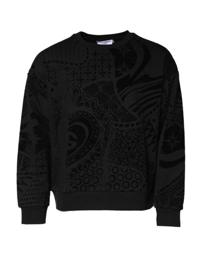 Dolce & Gabbana Black Printed Crew Neck Sweatshirt Sweater