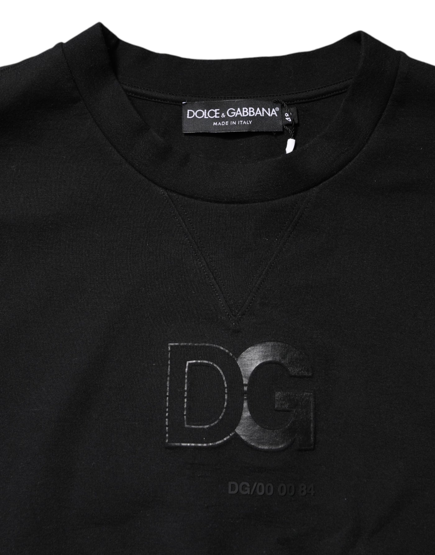 Dolce & Gabbana Black Embossed Logo Cotton Crew Neck Sweater