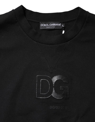Dolce & Gabbana Black Embossed Logo Cotton Crew Neck Sweater