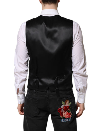 Dolce & Gabbana Black Lurex Dress Formal Men Waistcoat Vest