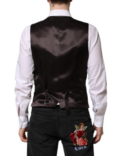 Dolce & Gabbana Black Stripes Wool Formal Men Waistcoat Vest