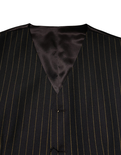 Dolce & Gabbana Black Stripes Wool Formal Men Waistcoat Vest