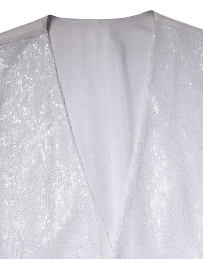 Dolce & Gabbana White Sequined Dress Formal Waistcoat Vest