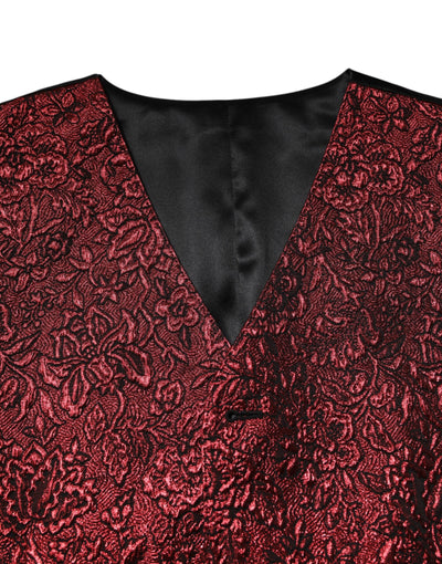 Dolce & Gabbana Red Floral Brocade Formal Men Waistcoat Vest