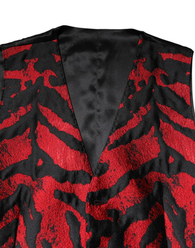 Dolce & Gabbana Red Black Stripe Dress Formal Waistcoat Vest