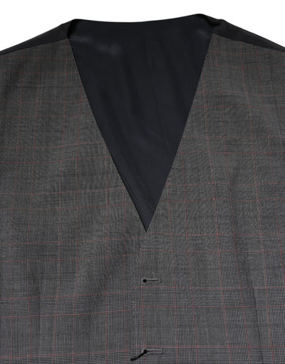 Dolce & Gabbana Gray Plaid Wool Formal Dress Waistcoat Vest