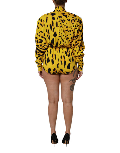 Dolce & Gabbana Yellow Leopard Long Sleeves Jumpsuit Dress
