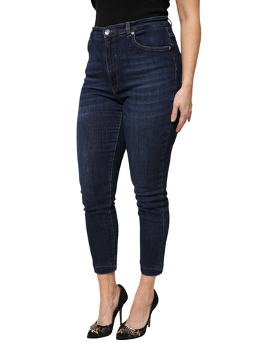 Dolce & Gabbana Blue Cotton High Waisted Cropped Denim Jeans