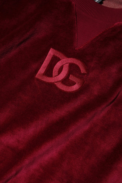 Dolce & Gabbana Red Cotton Velvet Crew Neck Pullover Sweater