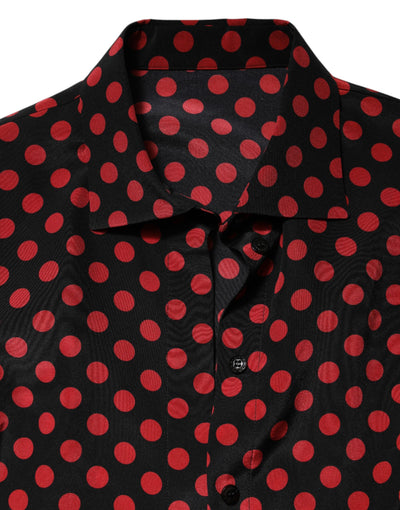 Dolce & Gabbana Black Red Polka Dot Silk Long Sleeves Top