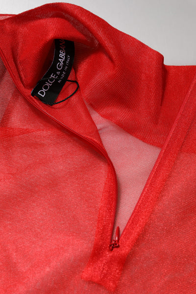 Dolce & Gabbana Red Tulle Turtleneck Long Sleeve Blouse Top