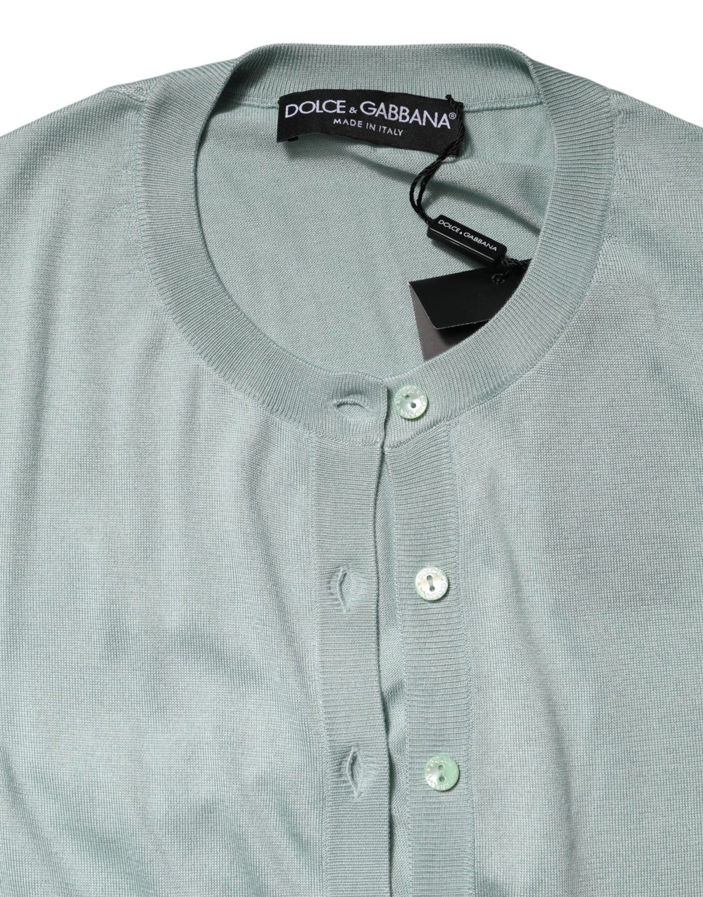 Dolce & Gabbana Light Green Silk Button Down Cardigan Sweater