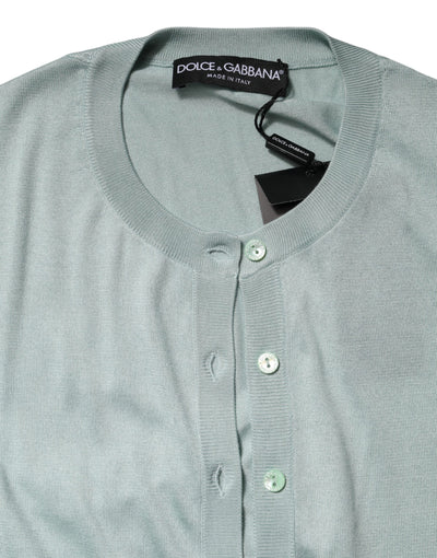 Dolce & Gabbana Light Green Silk Button Down Cardigan Sweater