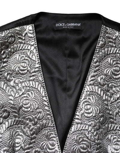 Dolce & Gabbana Silver Floral Jacquard Sleeveless Vest Top
