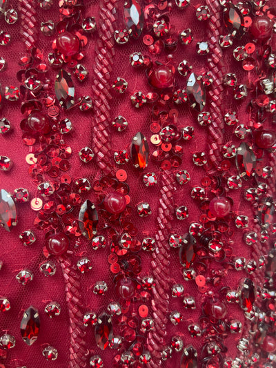 Faramah Drape Sleeves Embellished Fitted Sequin Modest Evening Dress