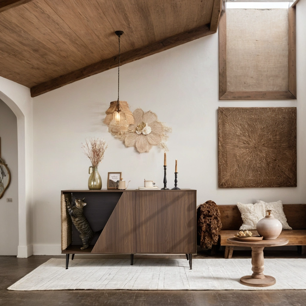 Furniture Style 2 in 1 Mid-century Modern Walnut Cabinet Side Table Design With Spring-loaded door Storage