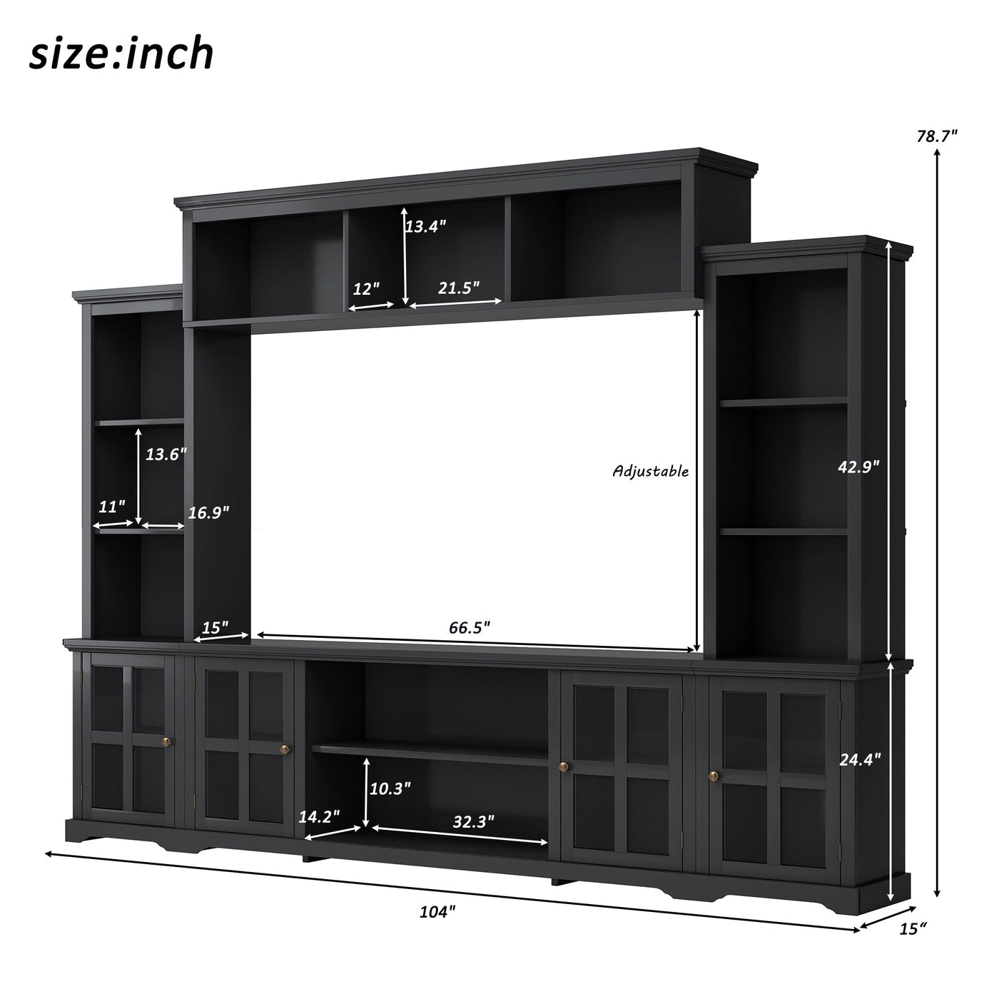 [VIDEO provided] ON-TREND Minimalism Entertainment Wall Unit with Bridge, Modern TV Console Table for TVs Up to 70', Multifunctional TV Stand with Tempered Glass Door, Black (Old SKU: SD000009AAB)