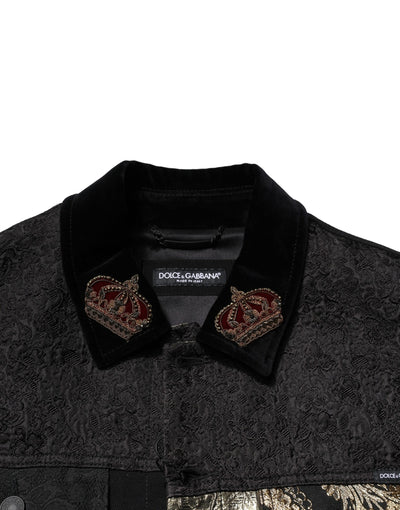 Dolce & Gabbana Black Gold Floral Jacquard Men Biker Jacket