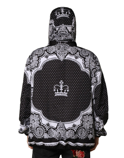 Dolce & Gabbana Black Bandana Print Hooded Bomber Jacket