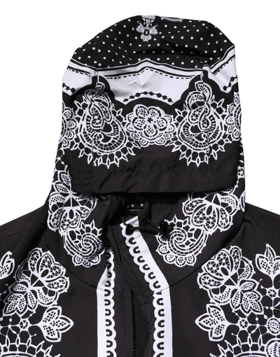 Dolce & Gabbana Black Bandana Print Hooded Bomber Jacket
