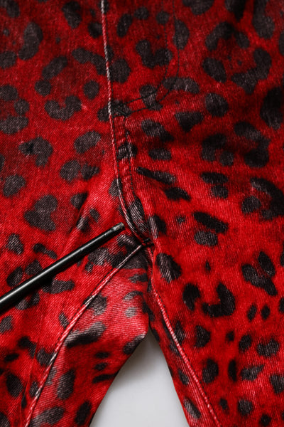 Dolce & Gabbana Red Leopard Print Cotton Skinny Denim Jeans