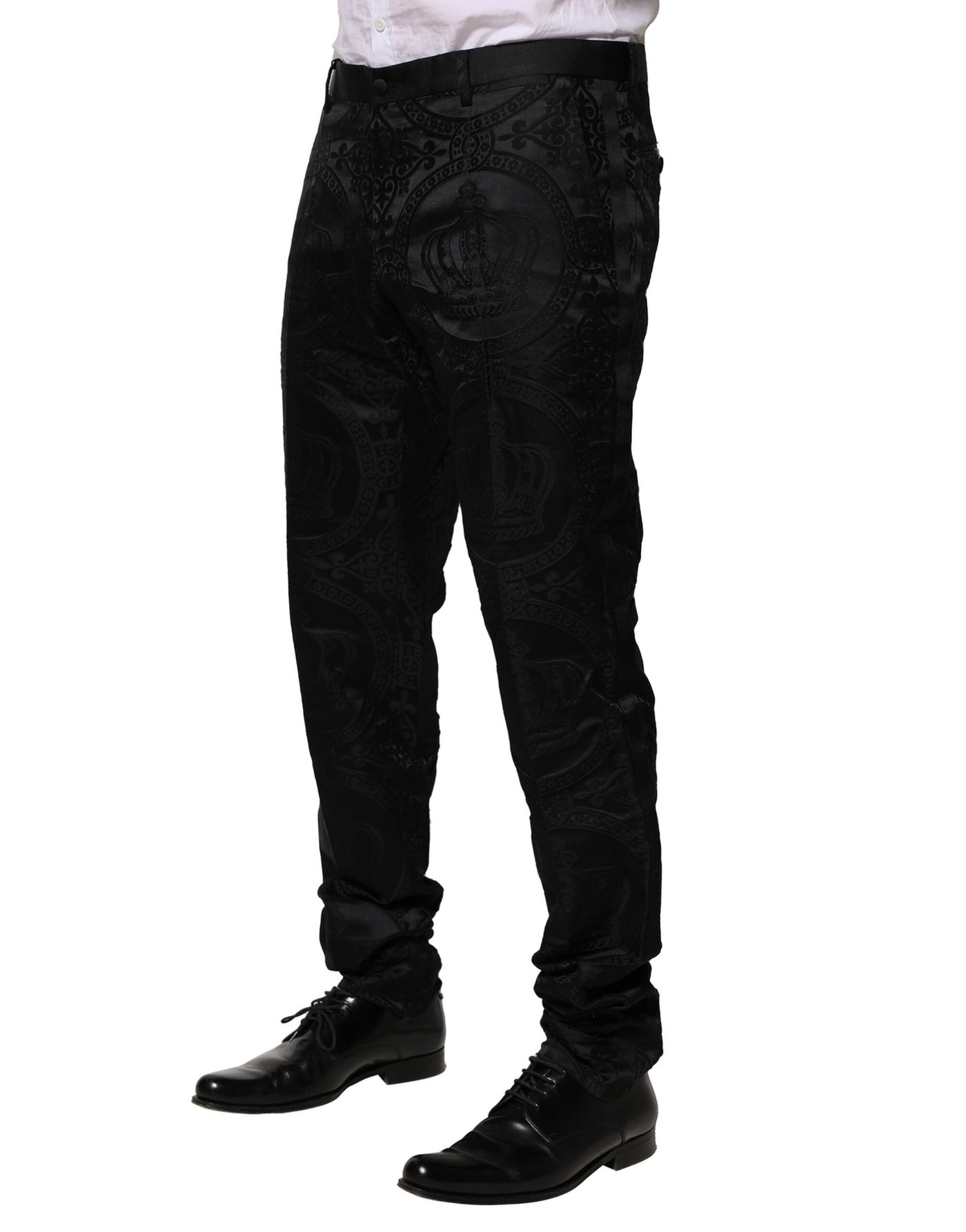 Dolce & Gabbana Black Cotton DG Crown Dress Pants