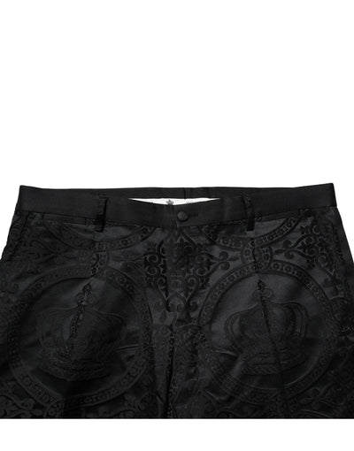 Dolce & Gabbana Black Cotton DG Crown Dress Pants