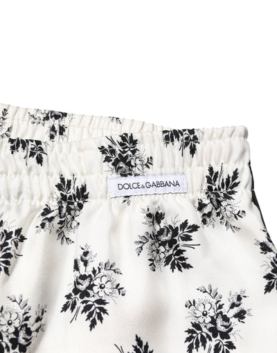 Dolce & Gabbana White Floral Silk Casual Lounge Pants