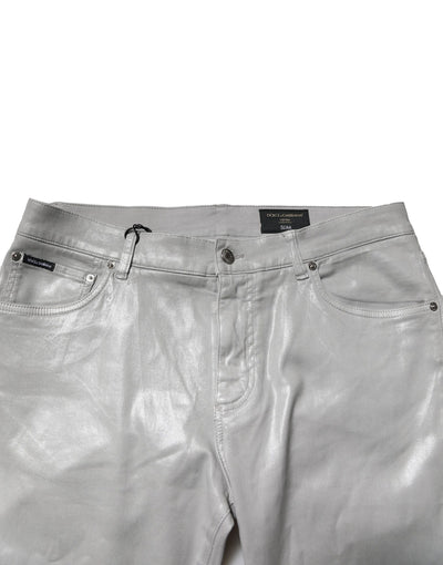 Dolce & Gabbana Silver Cotton Stretch Slim Denim Jeans