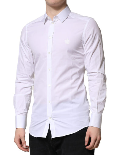 Dolce & Gabbana White GOLD Crown Cotton Dress Formal Shirt