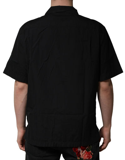 Dolce & Gabbana Black Cotton Short Sleeve Buttoned Casual Shirt