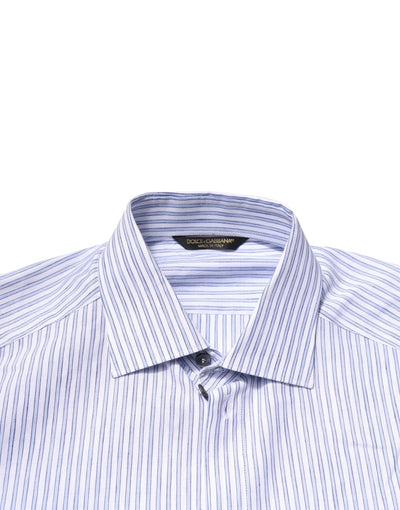 Dolce & Gabbana White Blue Striped Cotton Dress Formal Shirt