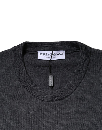Dolce & Gabbana Dark Gray Wool Crew Neck Sweatshirt Sweater