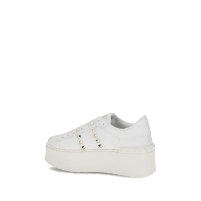 Valentino Garavani White Calf Leather Bos Taurus Platform Sneakers