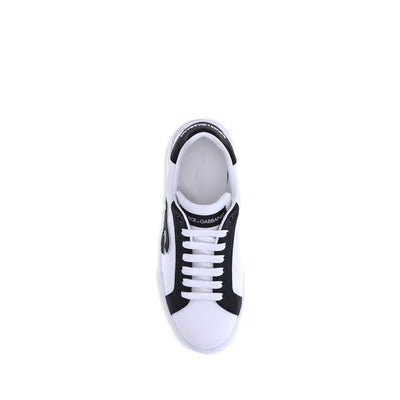 Dolce & Gabbana Black Calf Leather Bos Taurus Low Top Sneakers