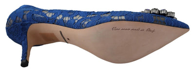 Dolce & Gabbana Blue Lace Crystal Ballet Pumps Shoes