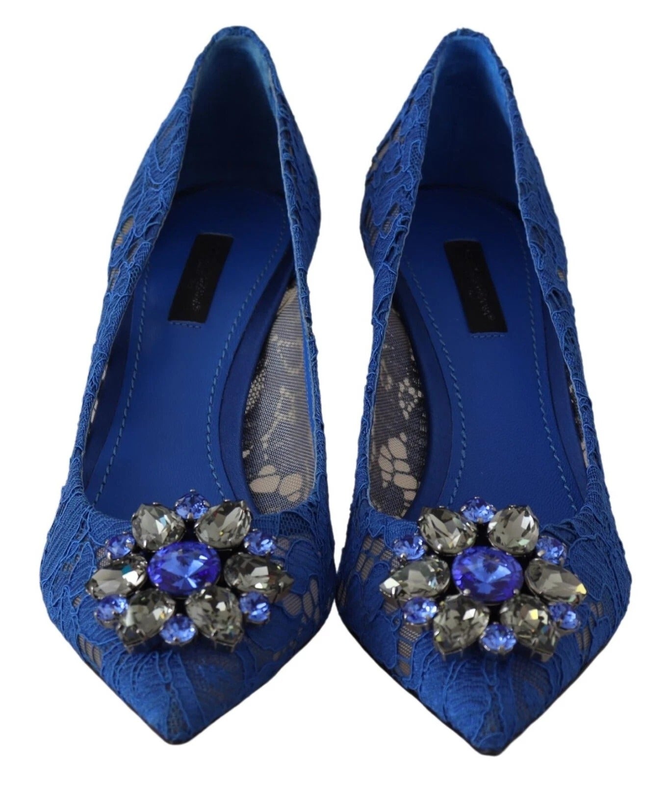 Dolce & Gabbana Blue Lace Crystal Ballet Pumps Shoes