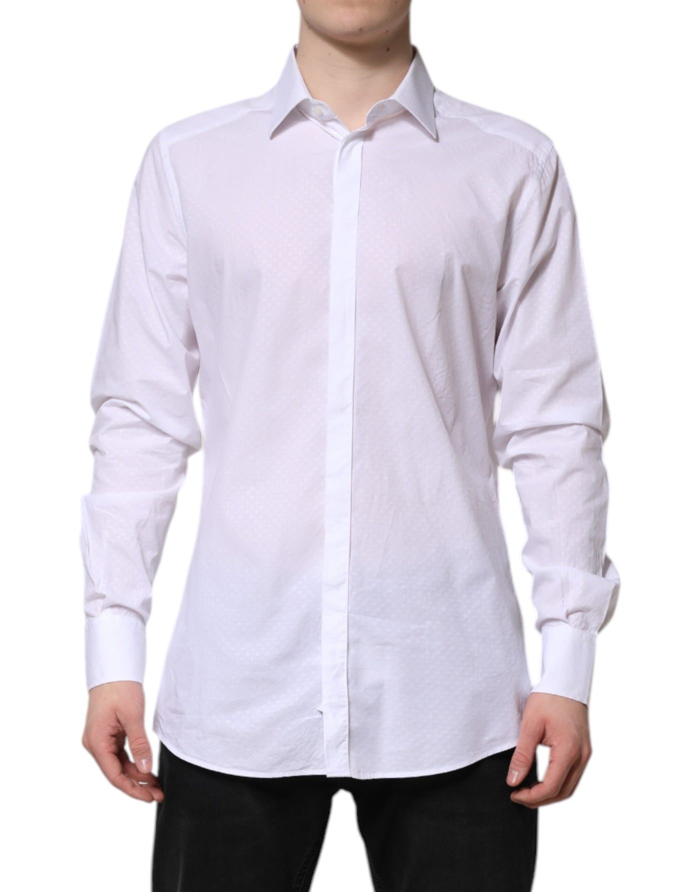 Dolce & Gabbana White GOLD Cotton Long Sleeves Formal Shirt