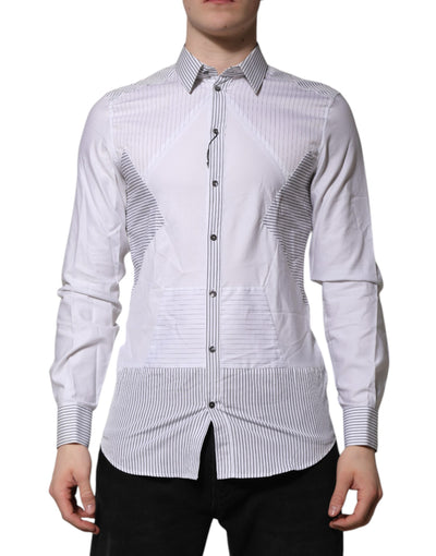 Dolce & Gabbana White Striped GOLD Long Sleeves Dress Shirt