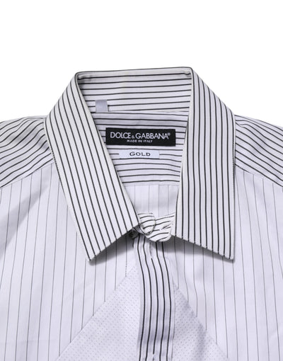 Dolce & Gabbana White Striped GOLD Long Sleeves Dress Shirt
