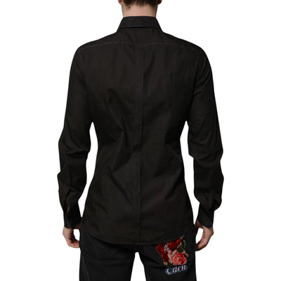 Dolce & Gabbana Black Cotton Jacquard GOLD Collar Dress Shirt