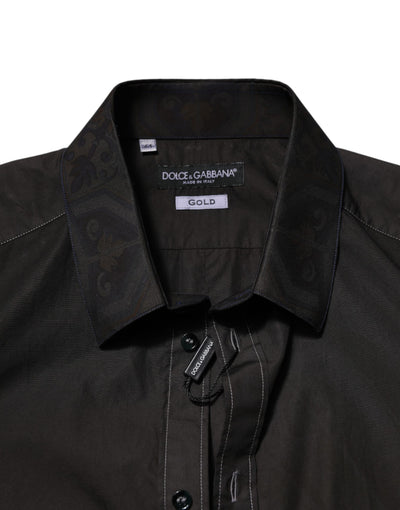 Dolce & Gabbana Black Cotton Jacquard GOLD Collar Dress Shirt