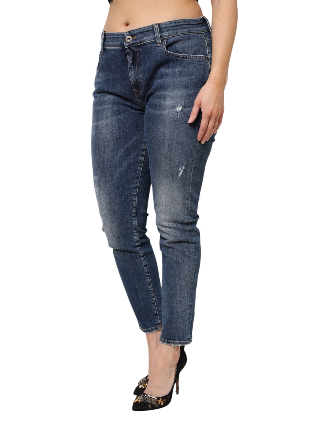 Dolce & Gabbana Blue Washed Cotton Low Waist Denim Jeans