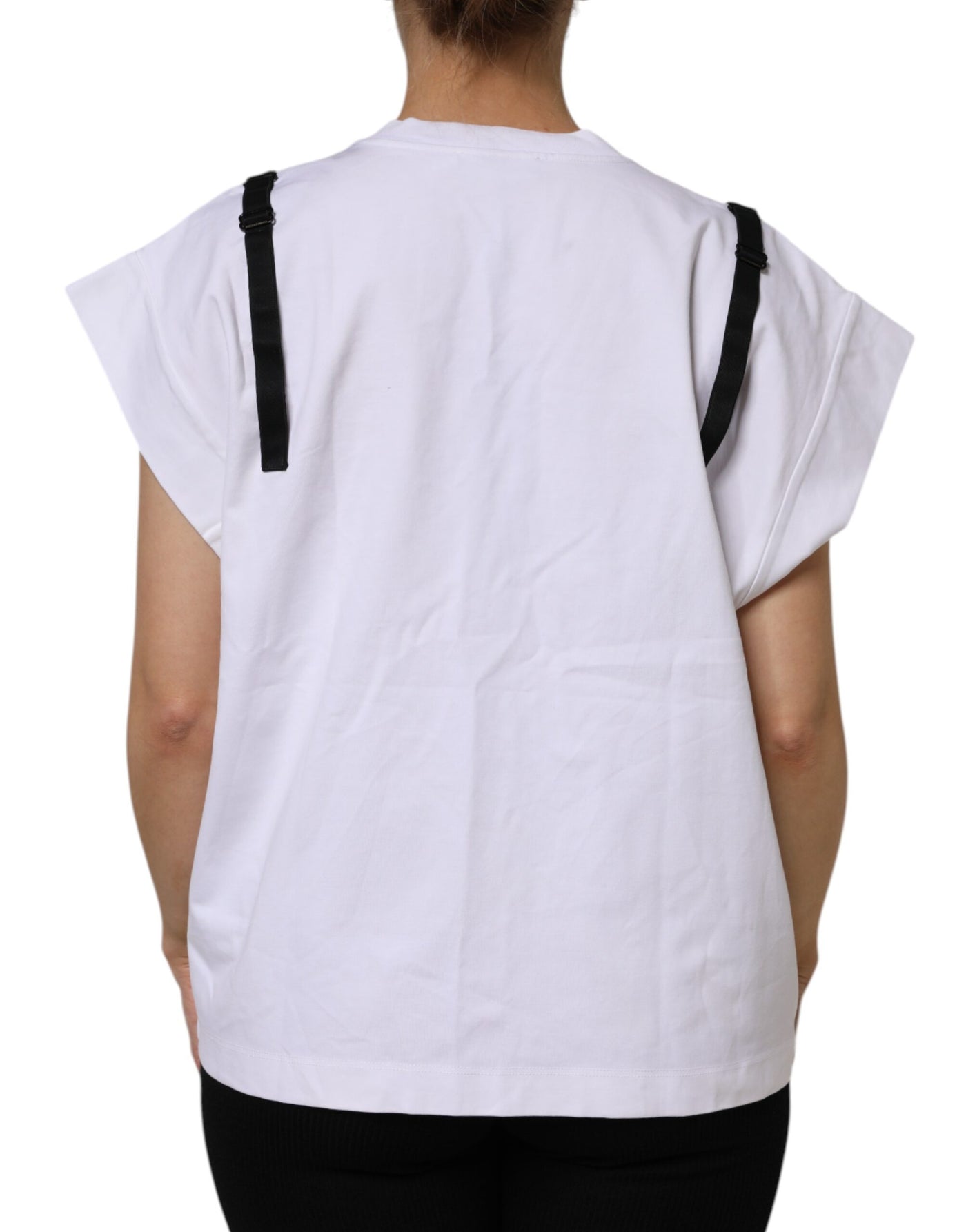 Dolce & Gabbana White Lace Cotton V-Neck Short Sleeves Top