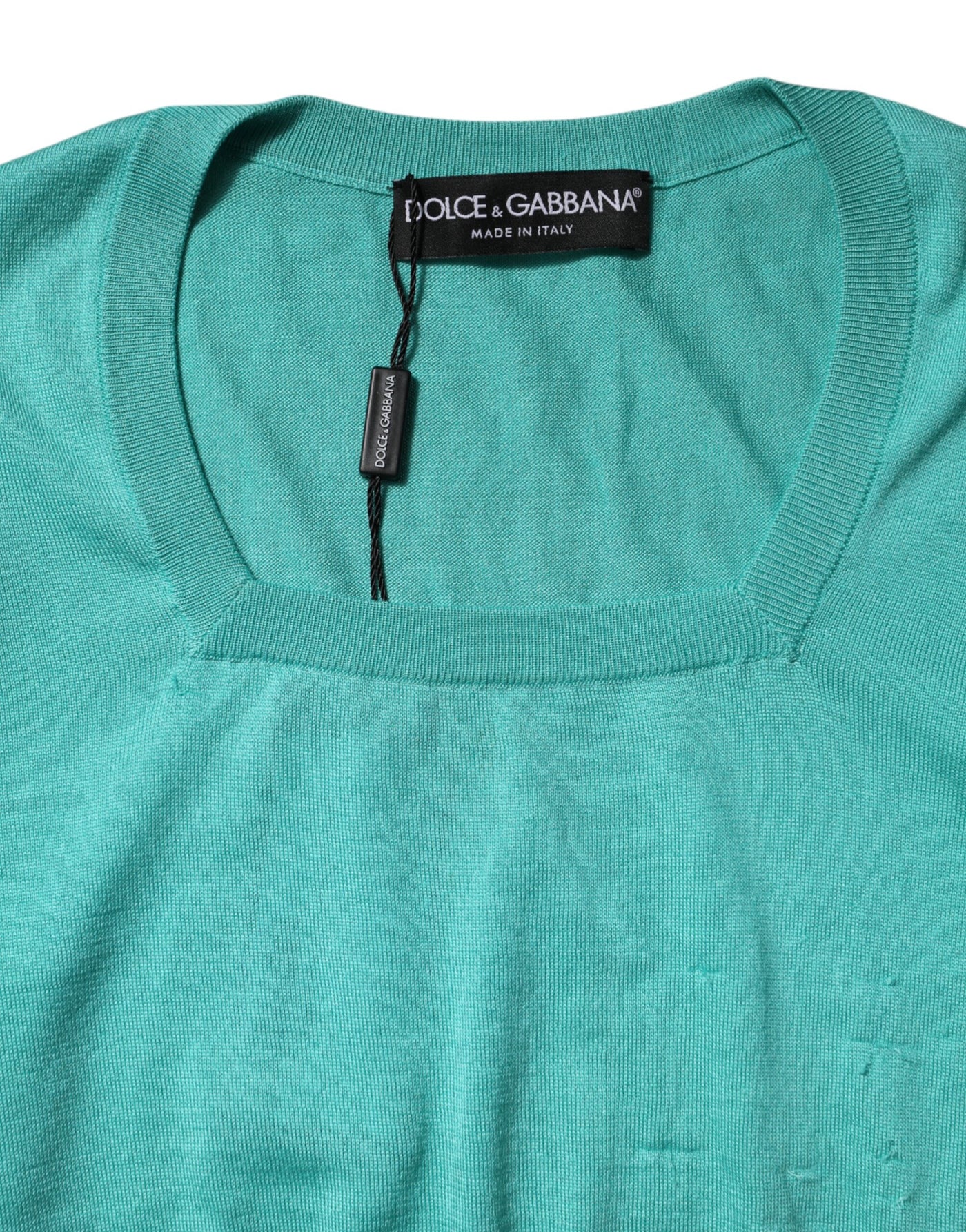 Dolce & Gabbana Aqua Blue Silk Short Sleeves Square Neck Top