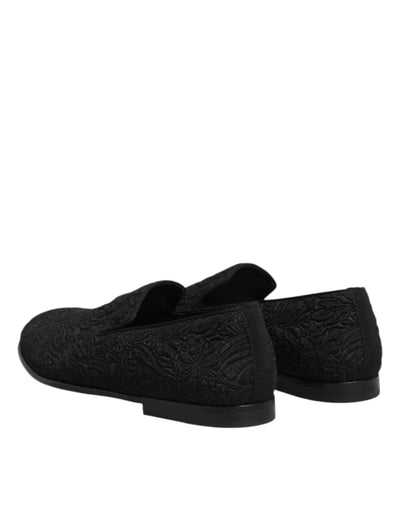 Dolce & Gabbana Black Jacquard Slip On Loafers Formal Shoes
