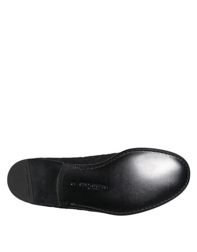 Dolce & Gabbana Black Jacquard Slip On Loafers Formal Shoes