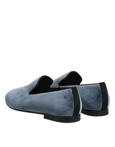 Dolce & Gabbana Blue Velvet DG Logo Loafers Formal Shoes